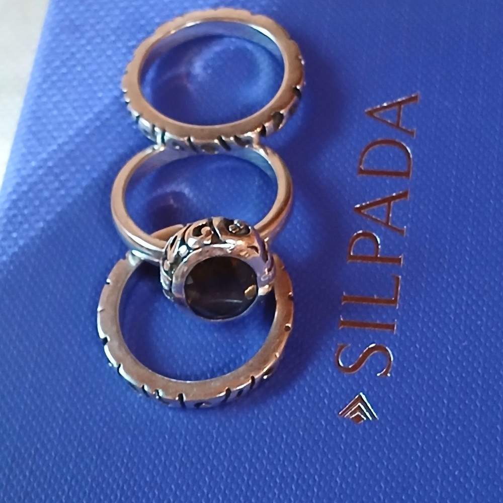 Silpada R-1384 Smokey Quartz 925 Sterling 3 Piece Ring - Picture 7 of 9